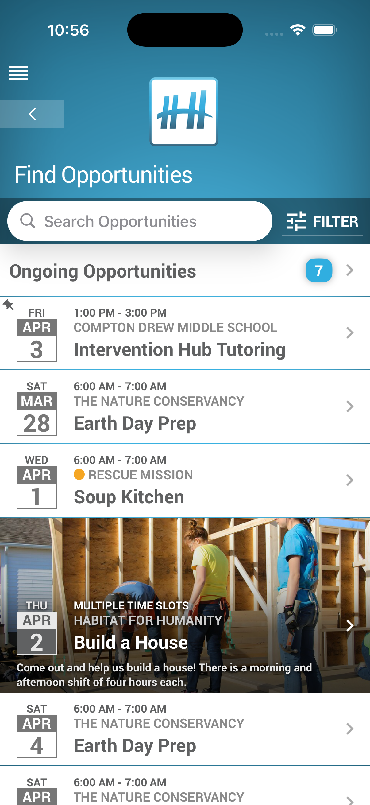 Helper Helper Find Opportunities screen